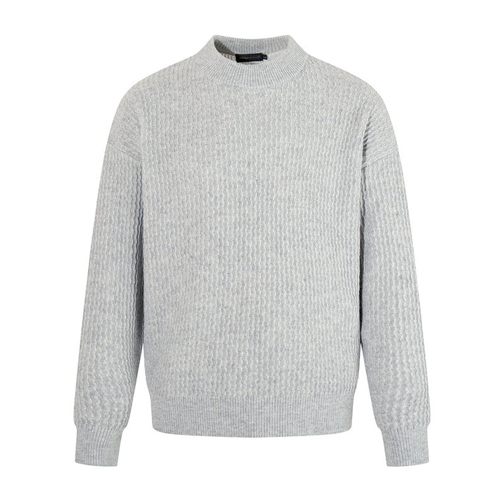 Men's fine knit pullover with structured knit and narrow stand-up collar Mune Fashion