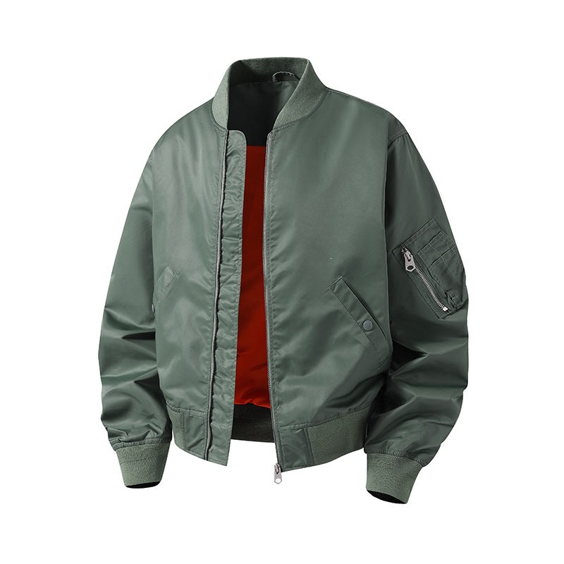 Men's short bomber jacket in pilot style with utility arm pocket, contrast lining & ribbed cuffs Mune Fashion