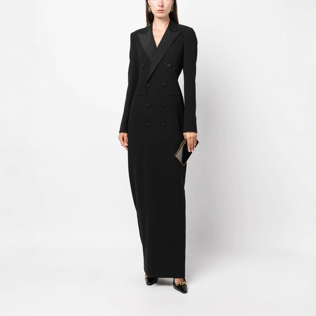 Women's Double-Breasted Blazer Dress with Satin Lapels Mune Fashion