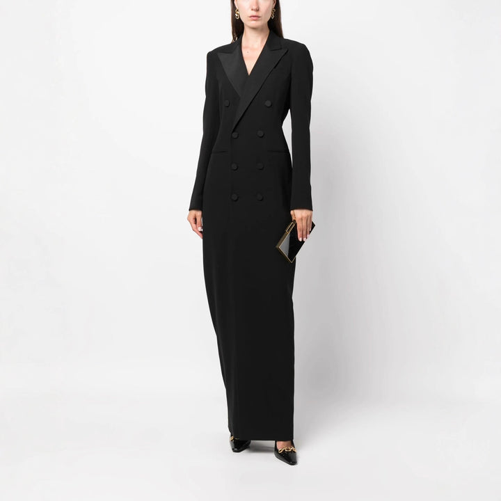 Women's Double-Breasted Blazer Dress with Satin Lapels Mune Fashion