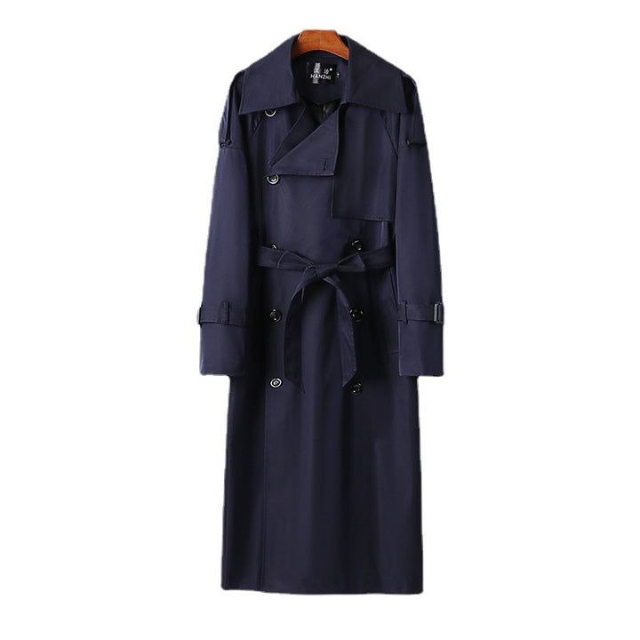 Men's Long Double-Breasted Trench Coat with Waist Belt, Epaulettes and Classic Shawl Collar Mune Fashion