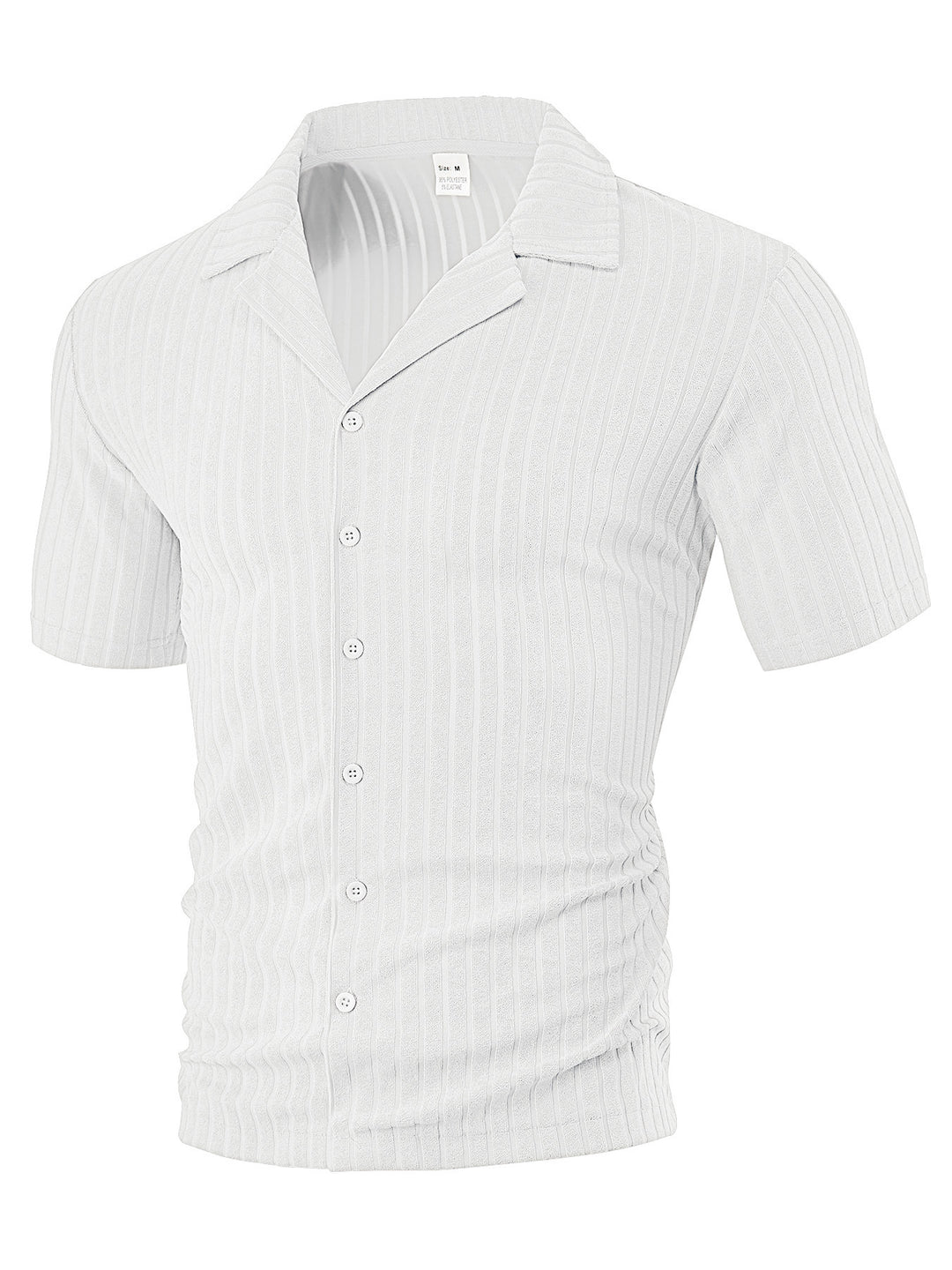 Men's fine ribbed short-sleeve knitted shirt with notch collar and full-button placket Mune Fashion