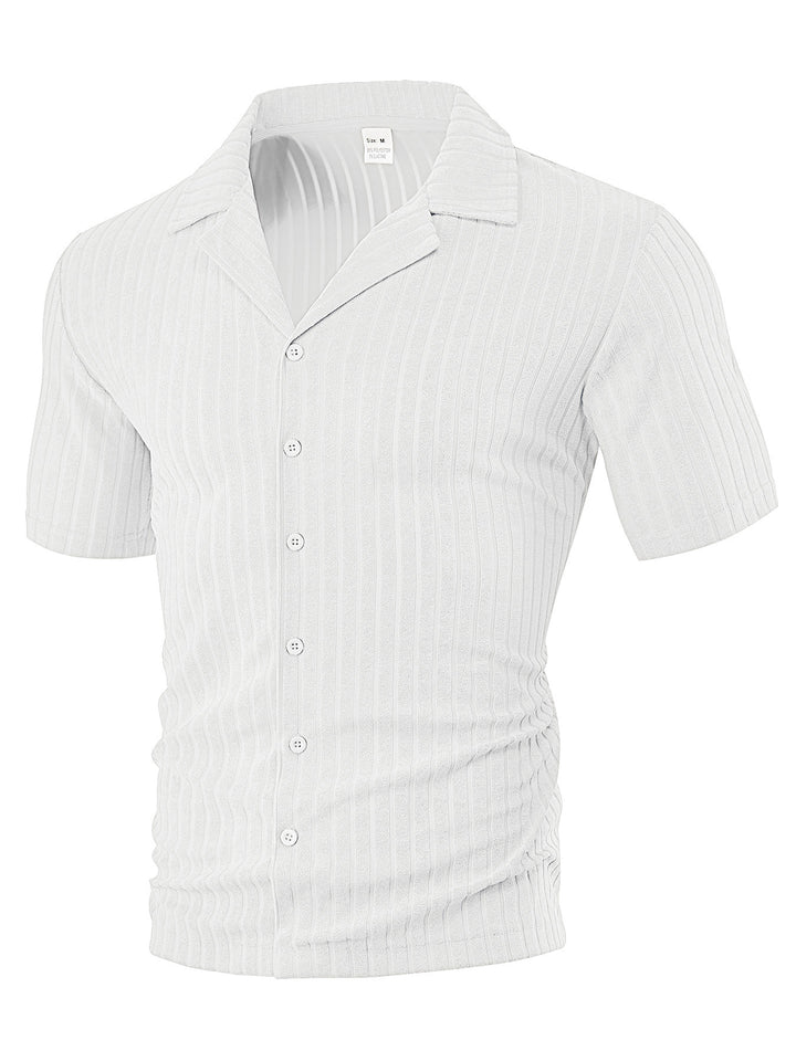 Men's fine ribbed short-sleeve knitted shirt with notch collar and full-button placket Mune Fashion