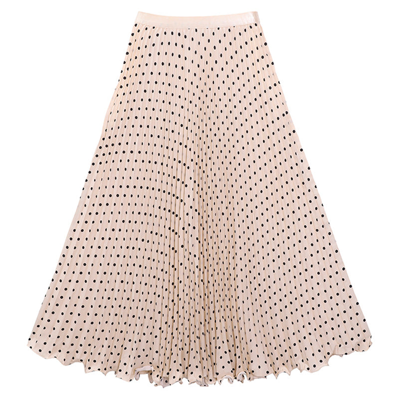 Women's pleated circle midi skirt in retro polka dot design with elastic comfort waistband Mune Fashion