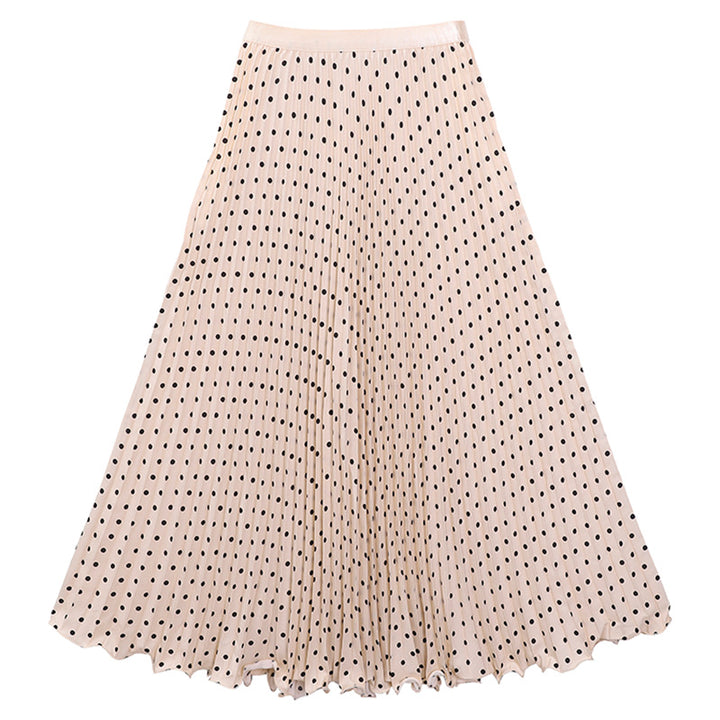 Women's pleated circle midi skirt in retro polka dot design with elastic comfort waistband Mune Fashion
