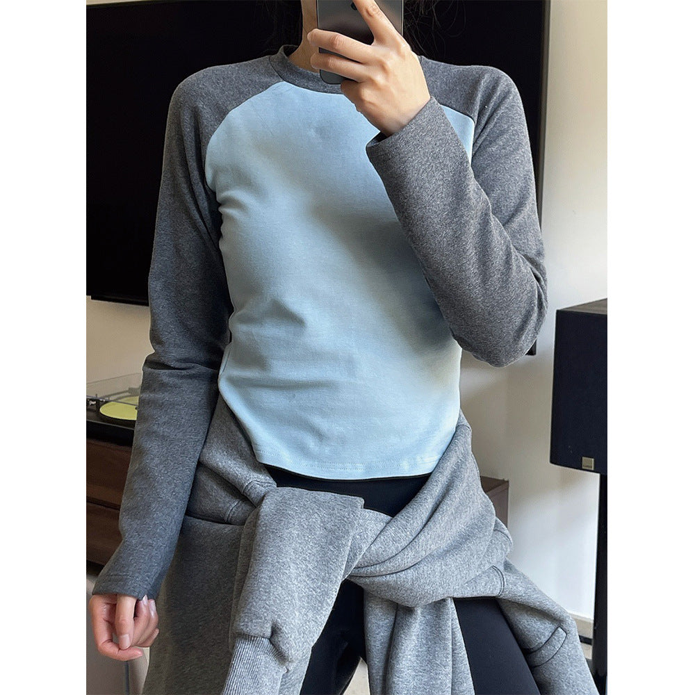 Women's Contrast Raglan Long Sleeve Shirt made of Cotton Jersey, Tailored Fit Mune Fashion