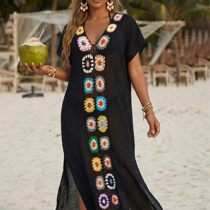 Women's Crochet Beach Kimono with Floral Patchwork Design Mune Fashion
