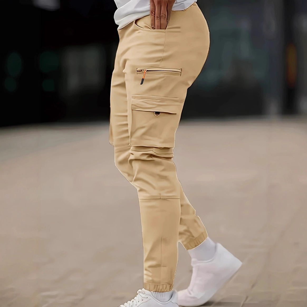 Men's Tapered Cargo Jogging Pants with Zipper and Flap Pockets Mune Fashion