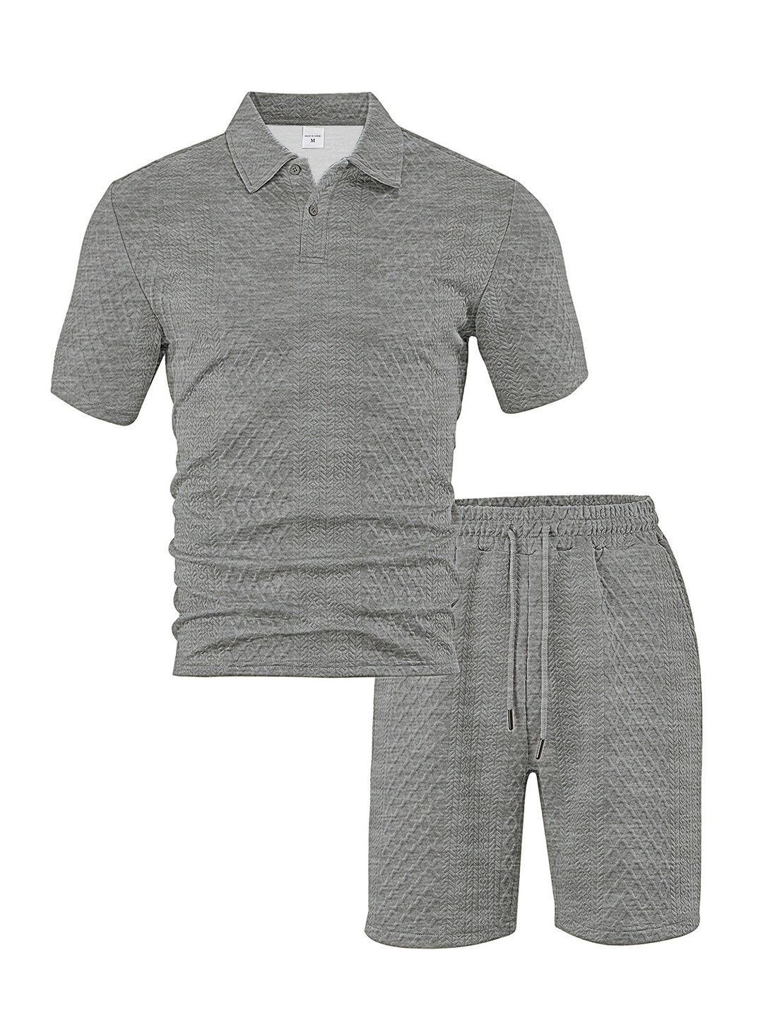 Men's elegant leisure two-piece made of textured knit with polo collar short-sleeve shirt and drawstring Bermuda Mune Fashion