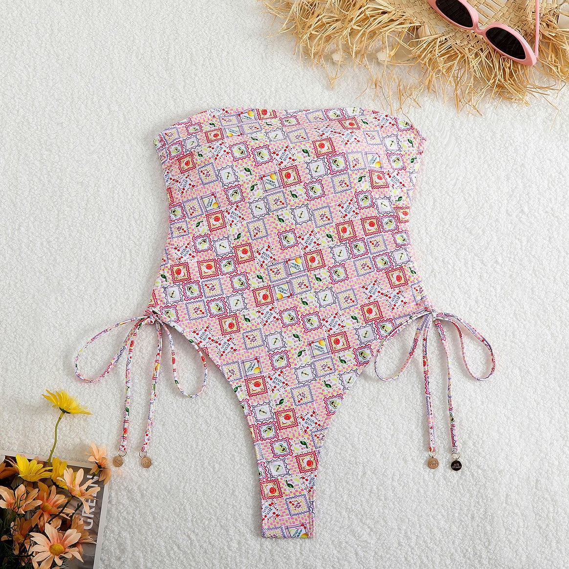 Women One-Piece Swimsuit with High Leg Cut and Flexible Ties Mune Fashion