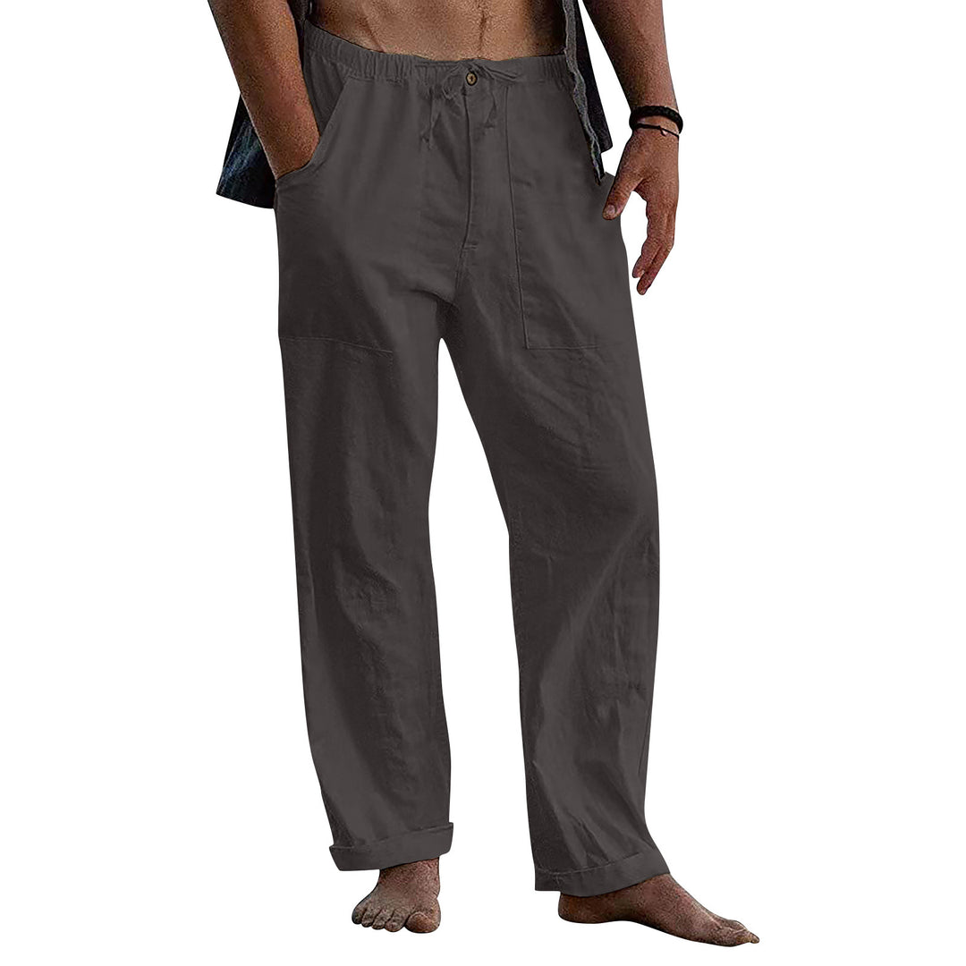 Men's light linen pants with elastic waistband and straight cut Mune Fashion