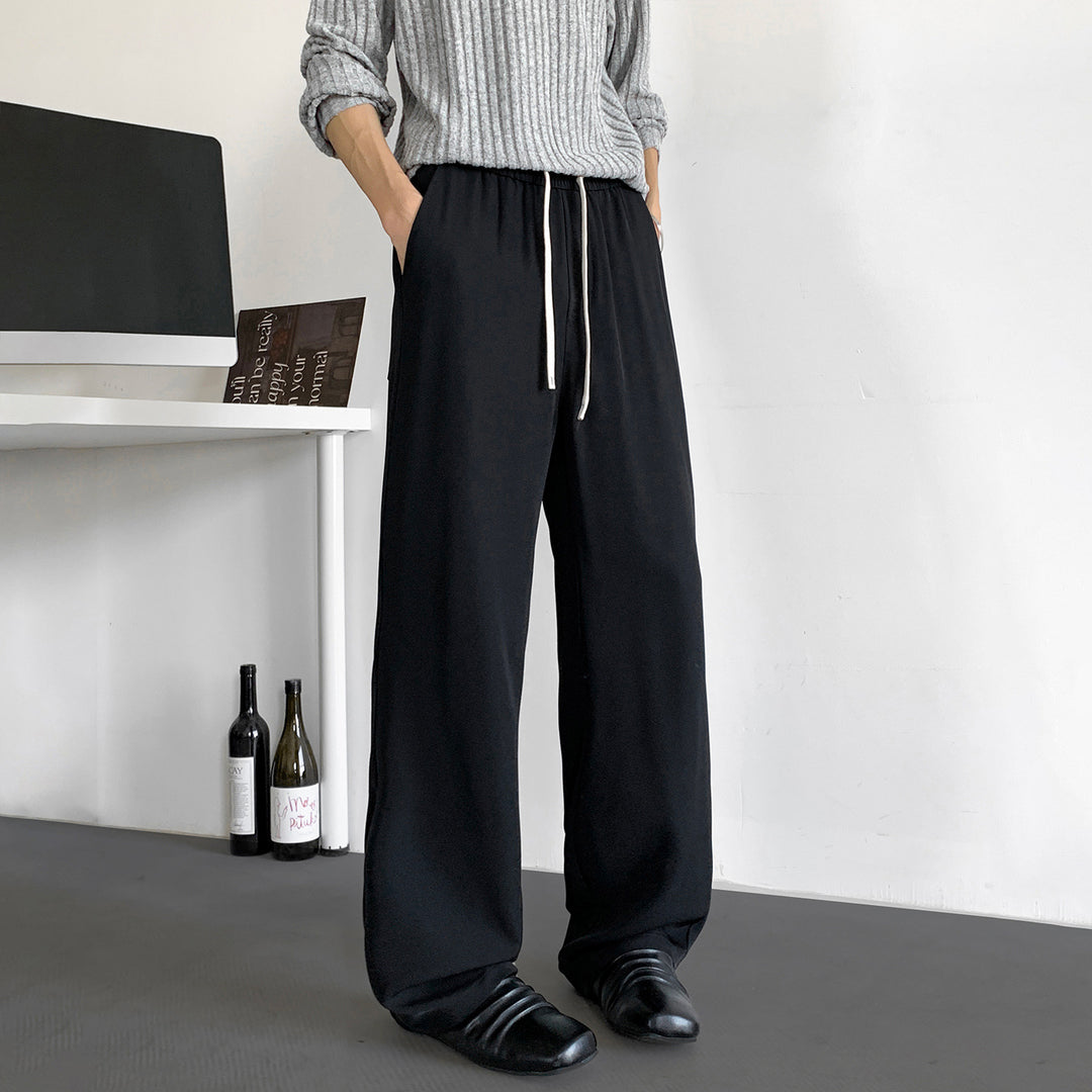 Men's Wide Relaxed-Fit Lounge Pants with Elastic Waistband and Drawstring Mune Fashion