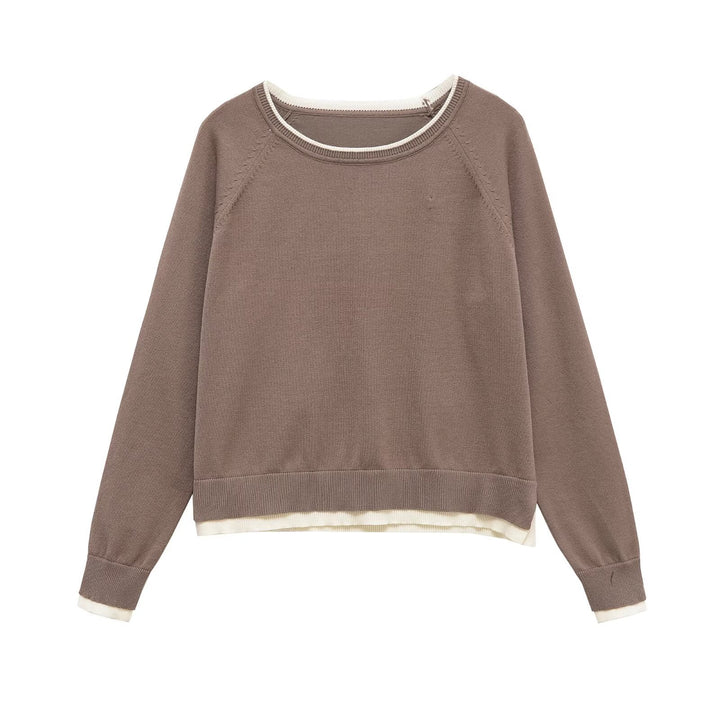 Women fine knit sweater with layer look, round neck and raglan sleeves Mune Fashion