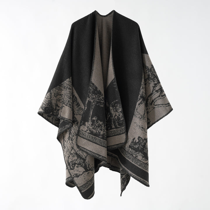 Ladies Jacquard wool blend wrap with open kimono fall and soft touch Mune Fashion