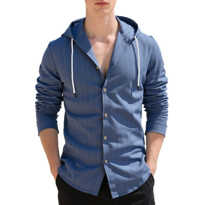 Men's casual hooded shirt with pinstripes and button placket Mune Fashion