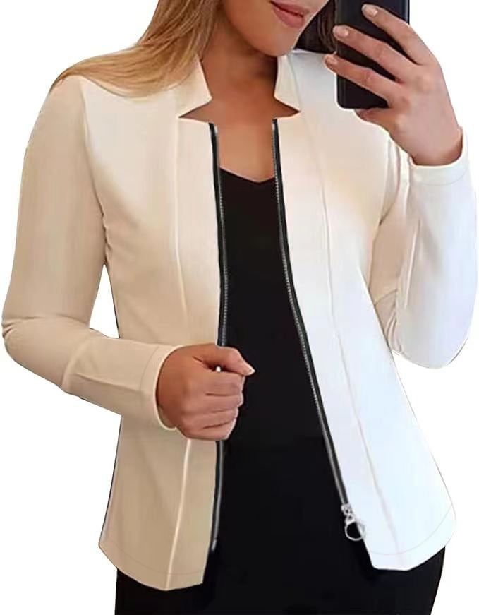 Women's Tailored Scuba Blazer with Stand-Up Collar and Full Zipper Mune Fashion