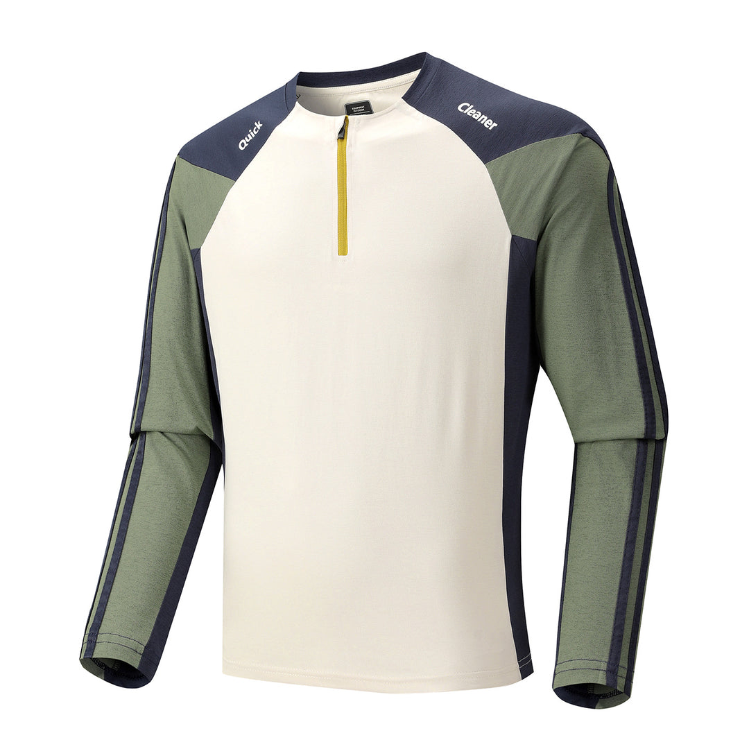 Men's Breathable Long Sleeve Training Shirt with Short Zipper and Raglan Sleeves Mune Fashion