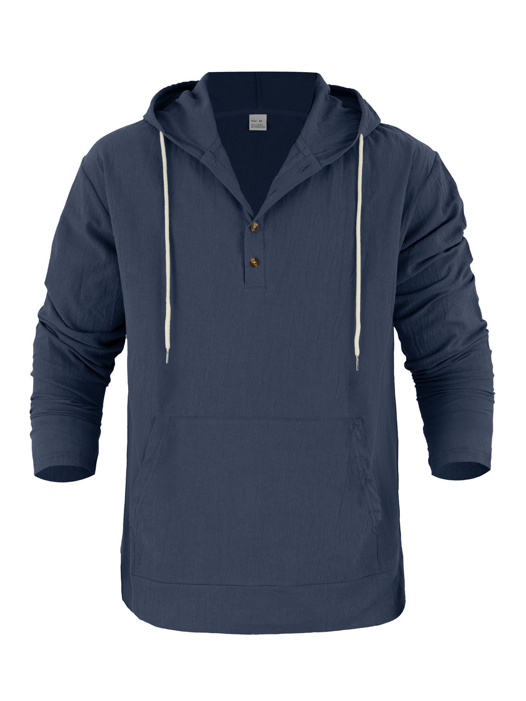 Men's Lightweight Hooded Henley Made of Cotton-Linen with Kangaroo Pocket Mune Fashion
