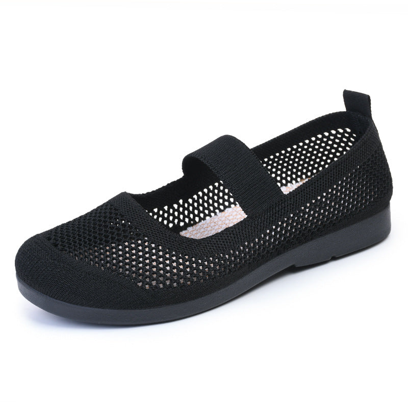 Ladies knitted Mary-Jane comfort ballerina with breathable open knit, elastic strap and cushioning lightweight sole Mune Fashion