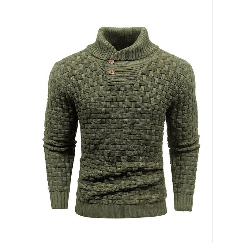 Men's structured knit sweater with high collar and decorative button placket Mune Fashion