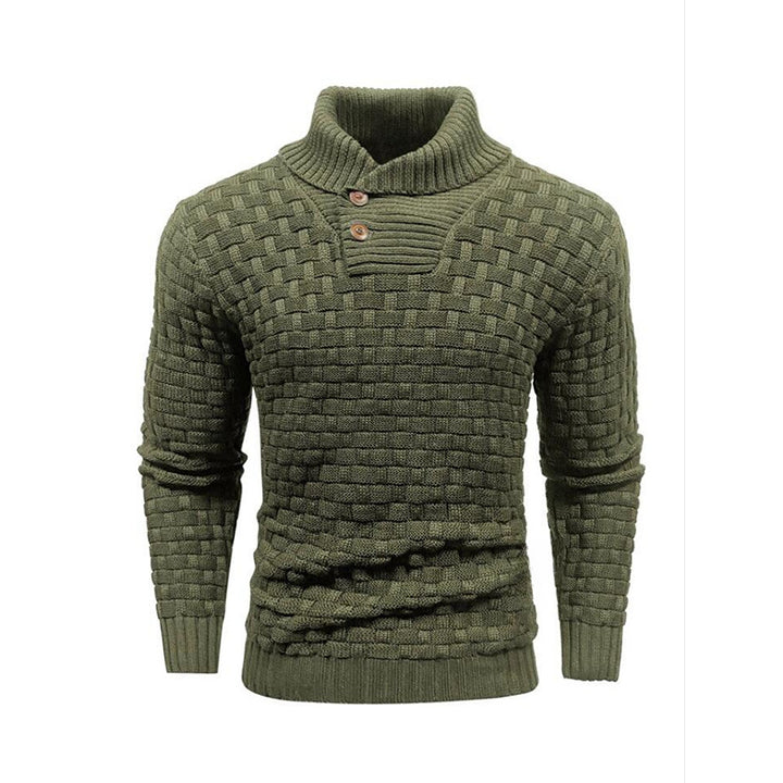 Men's structured knit sweater with high collar and decorative button placket Mune Fashion