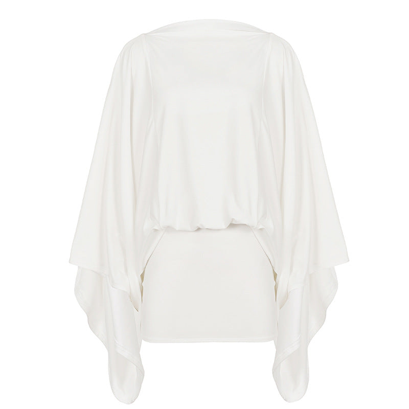 Women's asymmetrical one-shoulder tunic with batwing sleeves and fitted waistband Mune Fashion