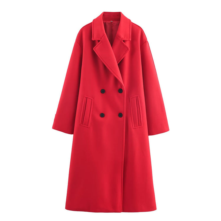Women's Double-Breasted Oversized Coat with Notched Lapels and In-seam Pockets Mune Fashion