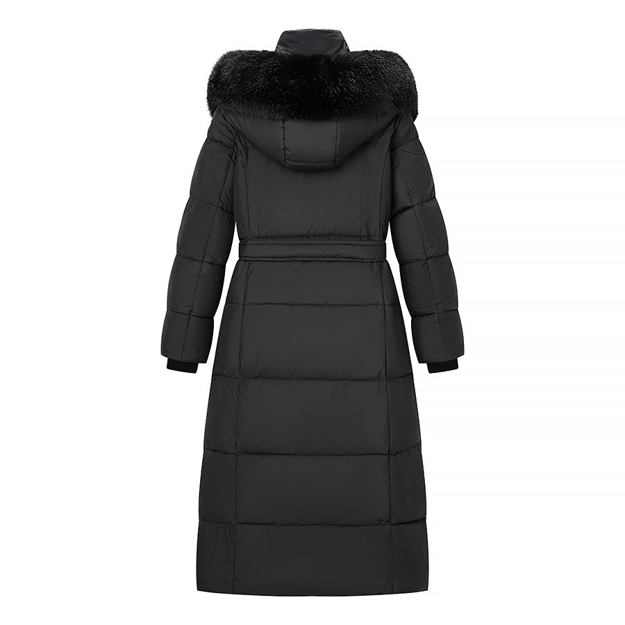 Women’s Quilted Longline Coat with Hood and Waist Belt Mune Fashion