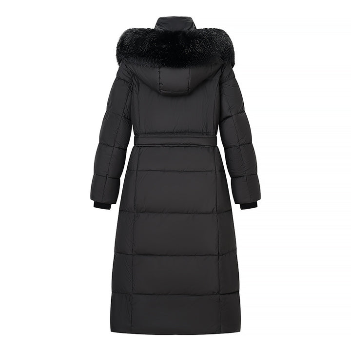Women’s Quilted Longline Coat with Hood and Waist Belt Mune Fashion
