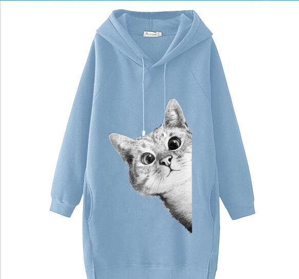 Women's Oversize Hooded Dress with Large Cat Design and Side Pockets Mune Fashion