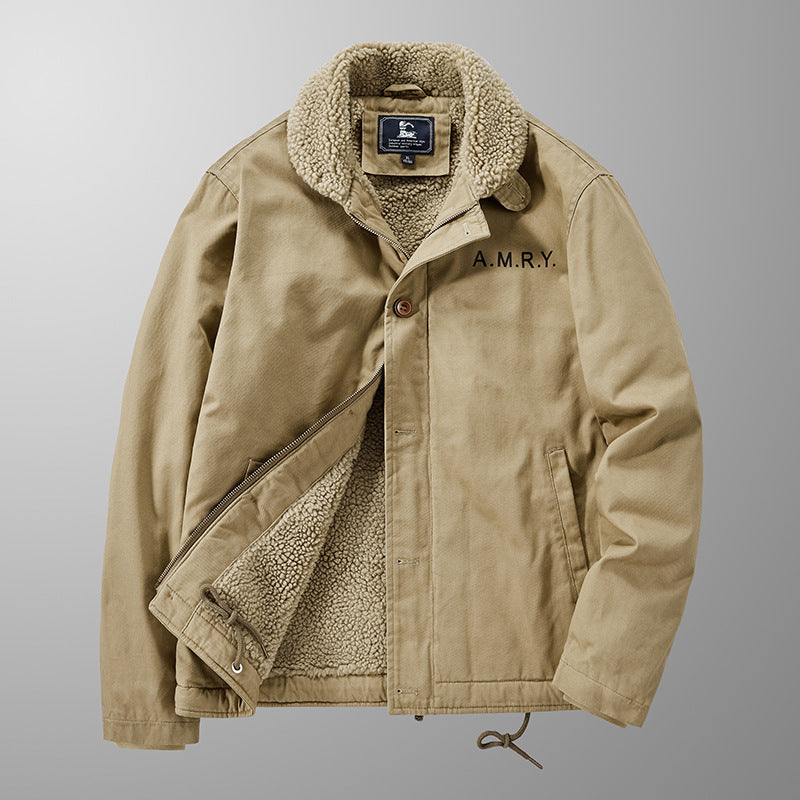 Men's canvas work jacket with Sherpa lining, thermal insulation, and drawstring hem Mune Fashion