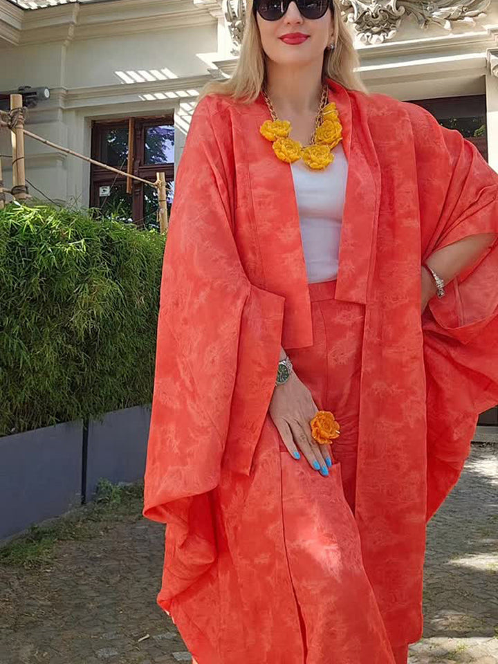 Women Kaftan Blazer Set with kimono-style sleeves and wide Palazzo pants cut Mune Fashion