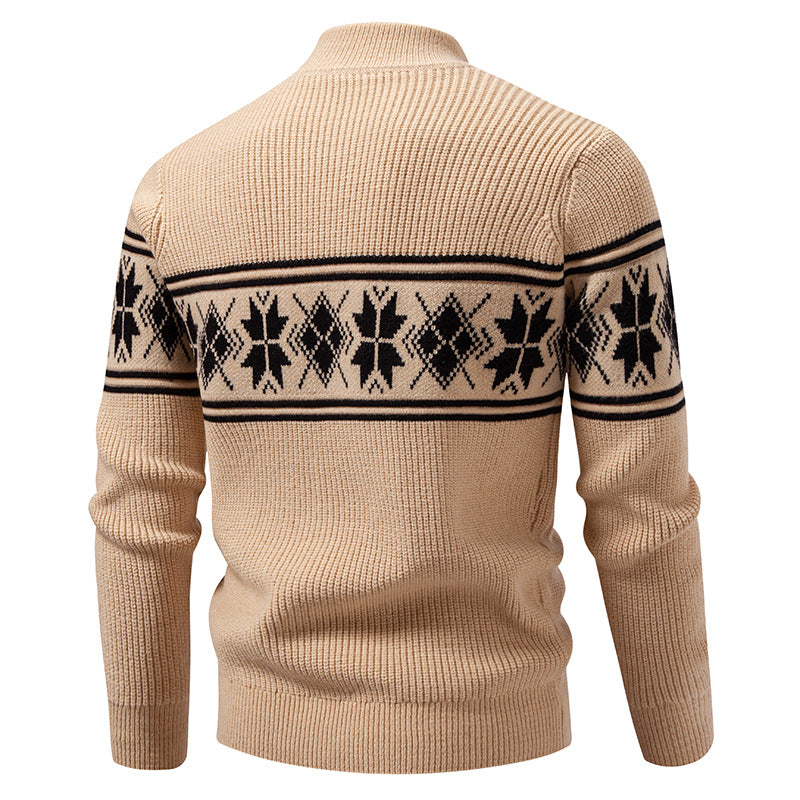 Men's Nano Winter Structured Sweater with Short Stand-Up Collar and Norwegian Pattern Mune Fashion