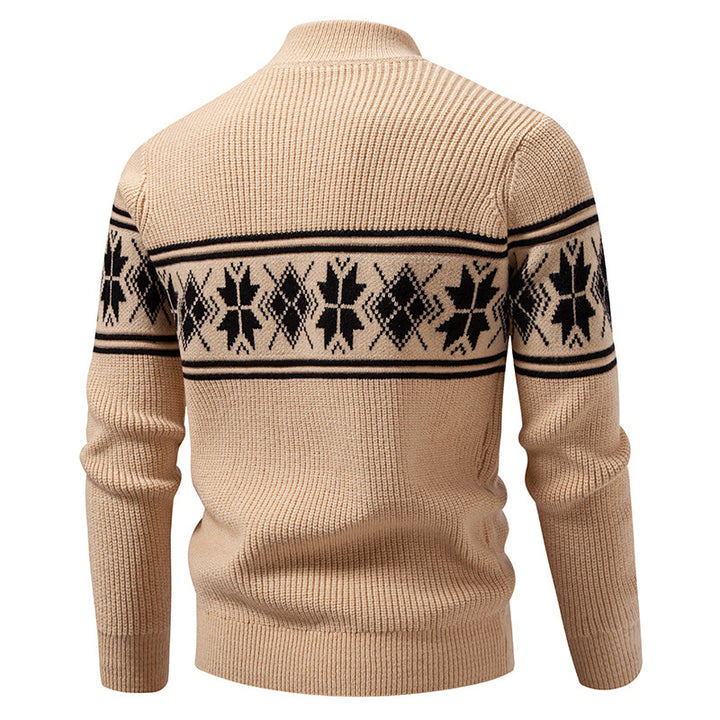 Men's Nano Winter Structured Sweater with Short Stand-Up Collar and Norwegian Pattern Mune Fashion