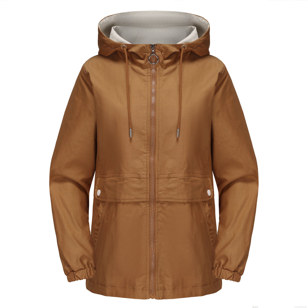 Women's lightweight water-repellent hooded parka with drawstring, ring zipper, and concealed snap button placket Mune Fashion