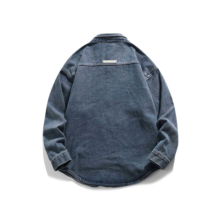 Unisex Boxy Denim Jacket in Oversized Look with Snap Button Front and Utility Shoulder Yoke Mune Fashion