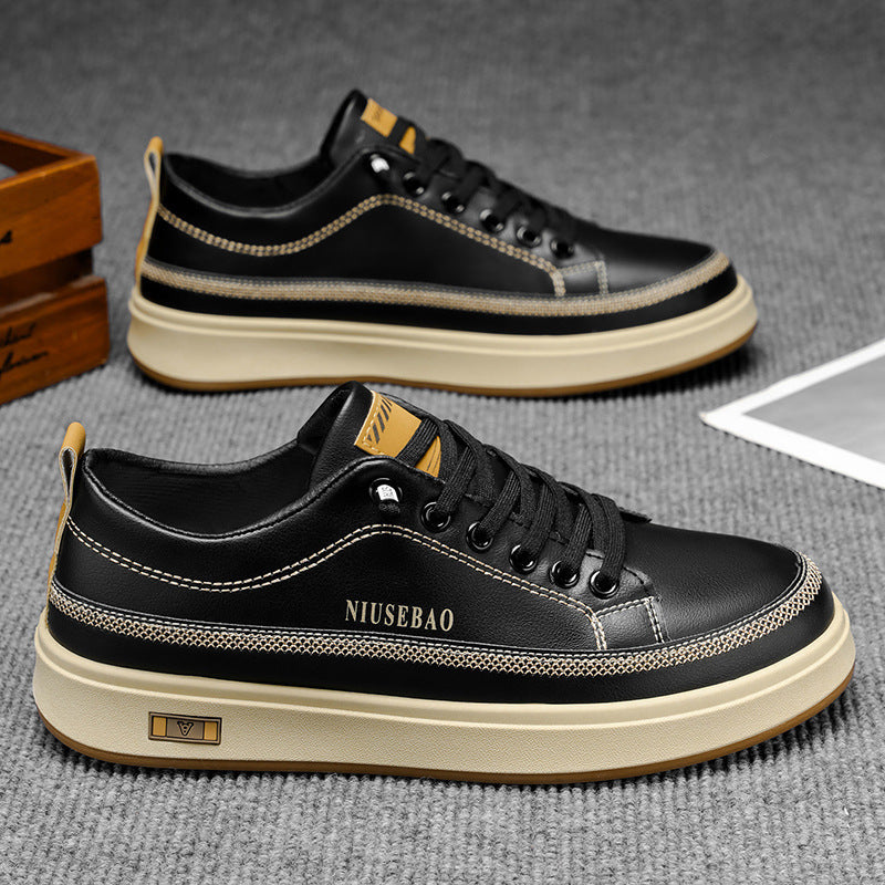Women's Fashionable Leather Sneakers with Comfortable Cushioning and Slip-Resistant Sole Mune Fashion