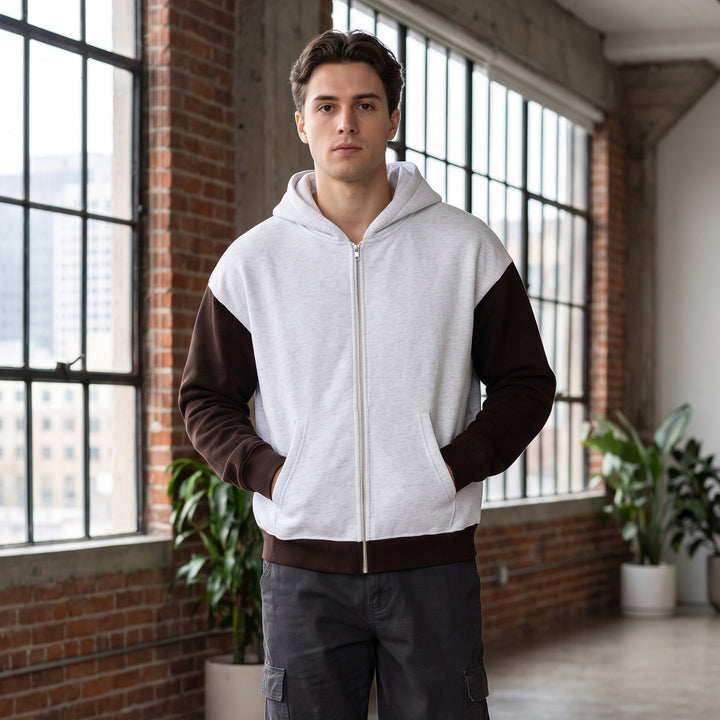 Men's Colorblock Style Zip-Up Hoodie in French Terry with Kangaroo Pocket Mune Fashion