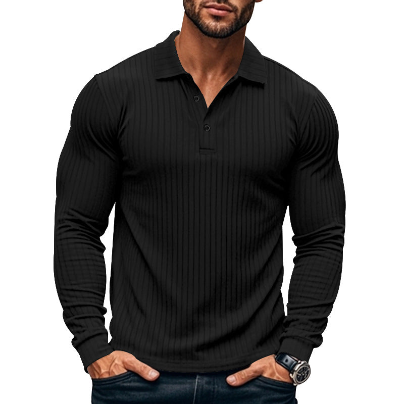 Men's tight-fitting ribbed long-sleeve polo shirt with kent collar and short button placket Mune Fashion