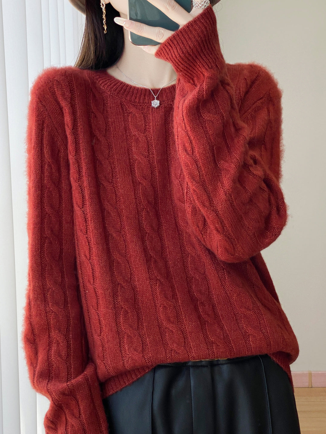 Women's Plus Size Cable Knit Sweater in Mohair Look with Ribbed Hem Mune Fashion