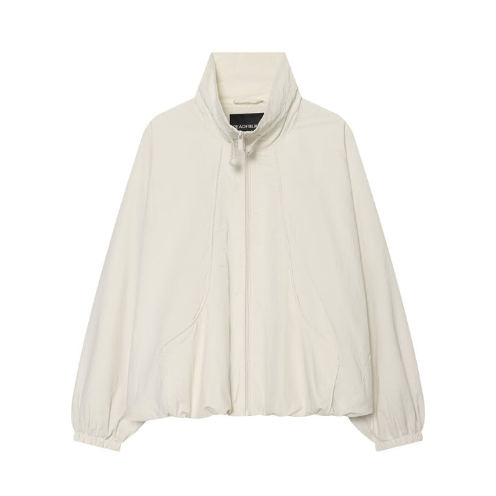 Women's Oversize Bomber Jacket in Cropped Style with High Funnel Neck Mune Fashion