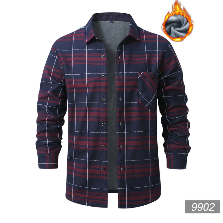 Men's checked flannel shirt with warming fleece lining and patch chest pocket Mune Fashion