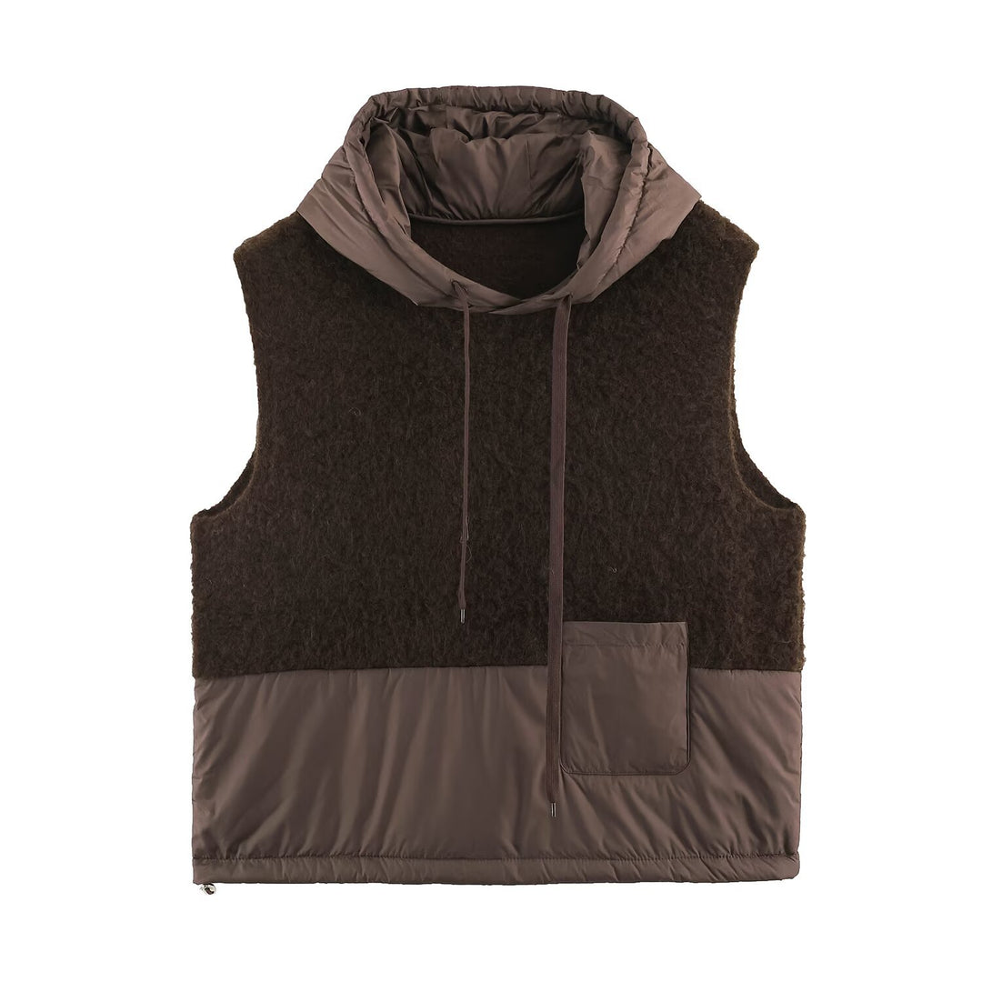 Women's Padded Quilted Vest with Teddy Insert, Hood and Drawstring Mune Fashion