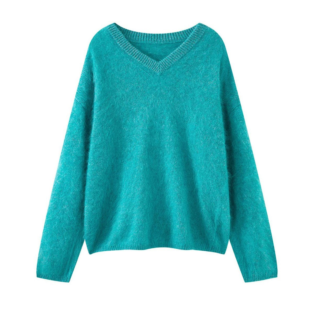 Women's Soft Fluffy V-Neck Sweater with Loose Silhouette Mune Fashion