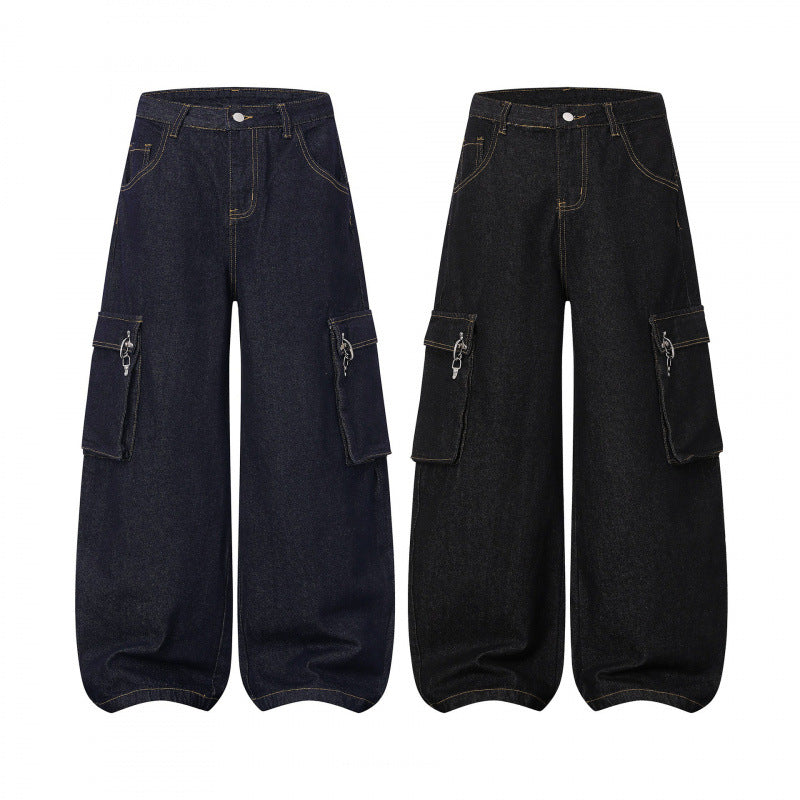 Women Balloon-shaped Cargo Jeans with High Waist, Wide Leg and Flap Pockets Mune Fashion