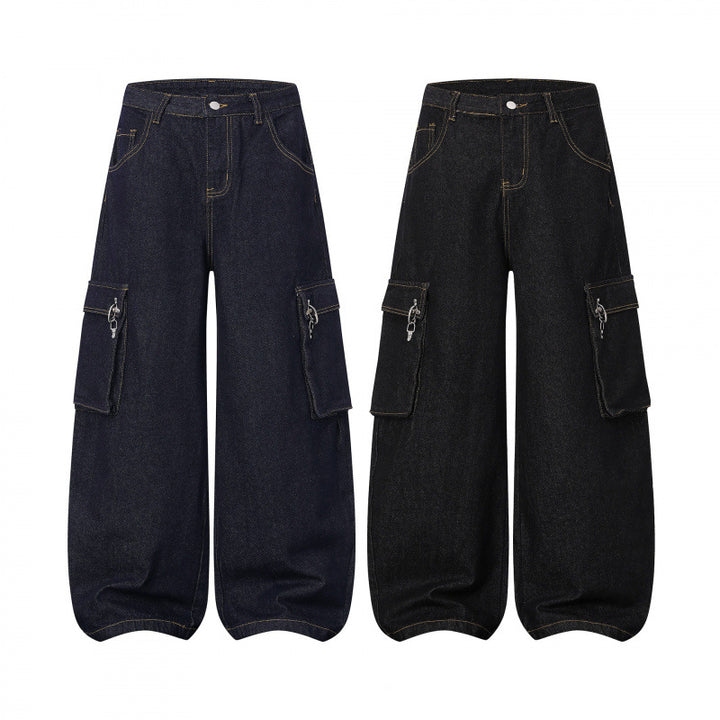 Women Balloon-shaped Cargo Jeans with High Waist, Wide Leg and Flap Pockets Mune Fashion