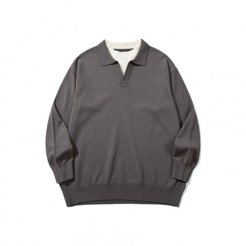 Unisex Oversize fine knit pullover with open Henley neckline and contrasting inner collar Mune Fashion