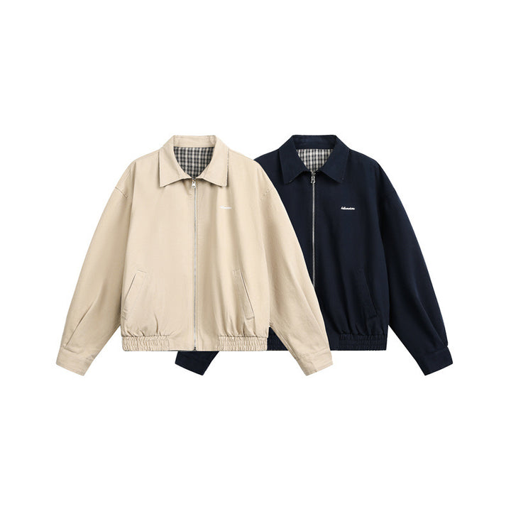 Unisex short jacket in Harrington style with zipper and checkered lining Mune Fashion