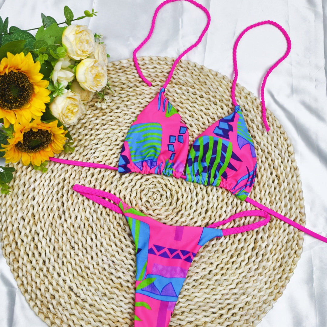 Women's Triangle Bikini Set with Cheerful Cherry Pattern and Adjustable Straps Mune Fashion