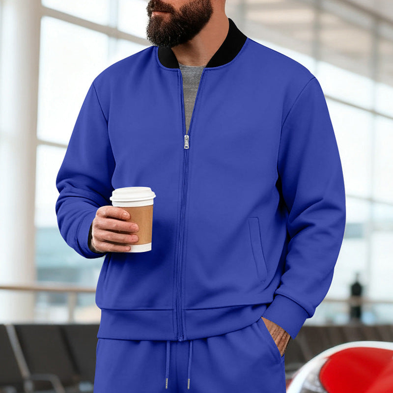Men's Nan Urban Sweat Track Jacket with Stand Collar Concealed Zipper Elastic Rib Cuffs and Side Pockets Mune Fashion